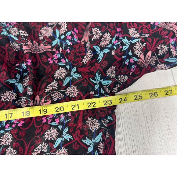 Daniel Rainn Womens Floral Print 3/4 Sleeve Blouse Size Extra Small Black & Burg - Picture 4 of 14